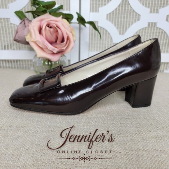 Lord & Taylor Women's Brown Patent Leather Buckle Block Heel Pumps Size 9.5 - Picture 5 of 14